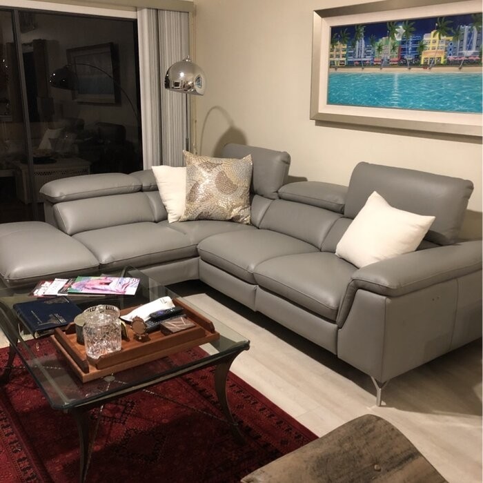 Eatonton 105.8" Wide Genuine Leather Reclining Sofa & Chaise