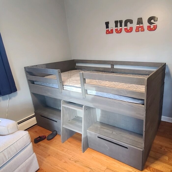 Emmie Twin 2 Drawer Solid Wood Panel Loft Bed with Shelves by Mack & Milo™
