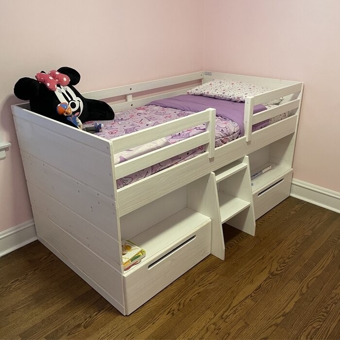 Emmie Twin 2 Drawer Solid Wood Panel Loft Bed with Shelves by Mack & Milo™