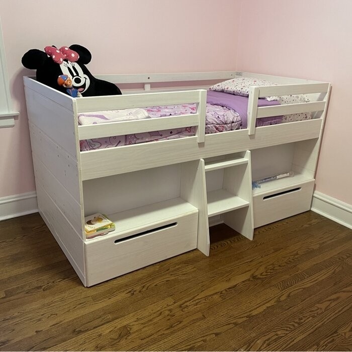 Emmie Twin 2 Drawer Solid Wood Panel Loft Bed with Shelves by Mack & Milo™