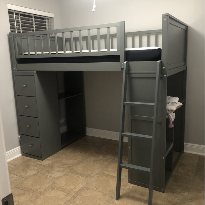 Ethaniel Twin Over Twin 4 Drawer Solid Wood L-Shaped Bunk Beds with Bookcase by Harriet Bee