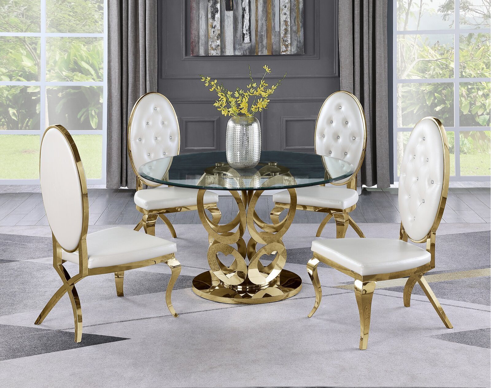 Elegant glass dining store room sets