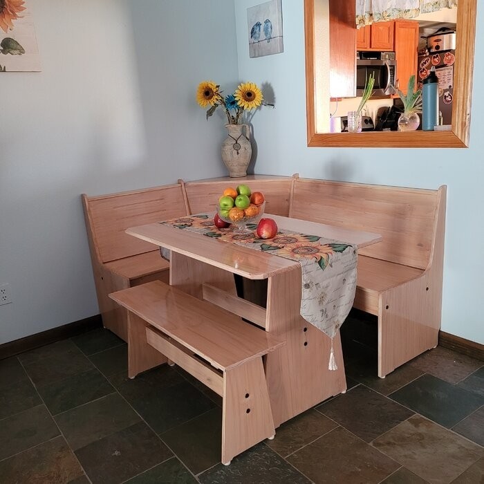 Felicia 5 - Person Pine Solid Wood Breakfast Nook Dining Set