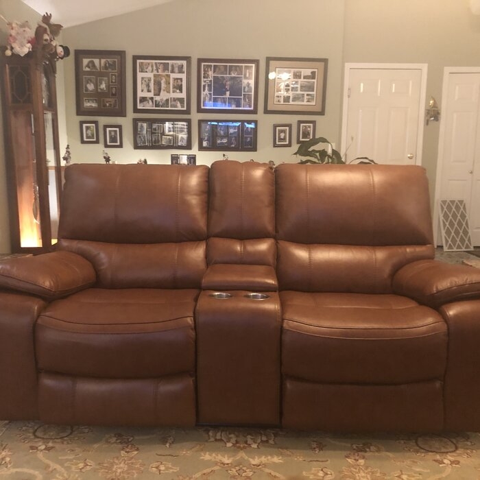 Flagg 77.5'' Genuine Leather Pillow Top Arm Reclining Loveseat