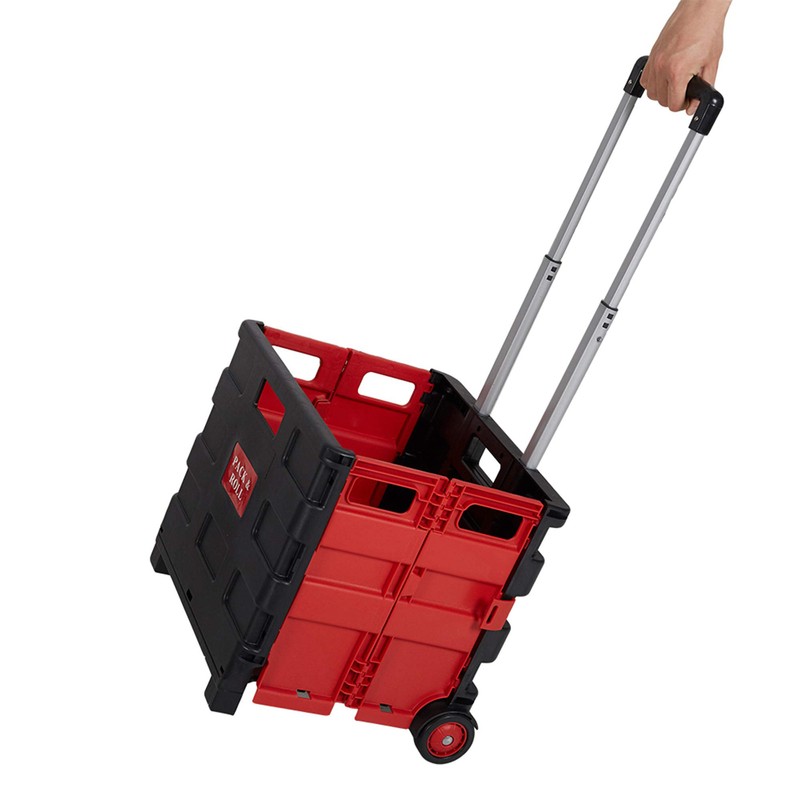 Folding Utility Cart 80Lbs Capacity Hand Cart Grocery Cart With Wheels Mobile Collapsible Rolling Crate For Shopping Luggage Tools Office Daily Use,Red/Large
