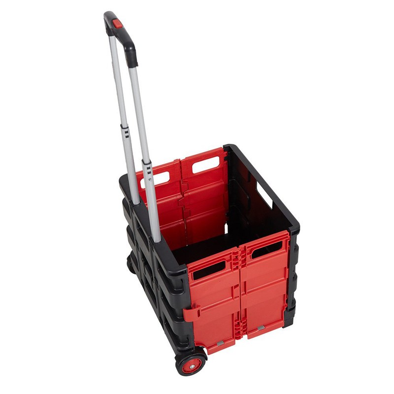 Folding Utility Cart 80Lbs Capacity Hand Cart Grocery Cart With Wheels Mobile Collapsible Rolling Crate For Shopping Luggage Tools Office Daily Use,Red/Large