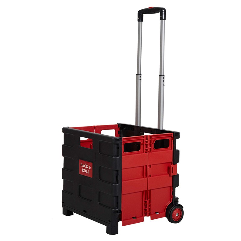 Folding Utility Cart 80Lbs Capacity Hand Cart Grocery Cart With Wheels Mobile Collapsible Rolling Crate For Shopping Luggage Tools Office Daily Use,Red/Large