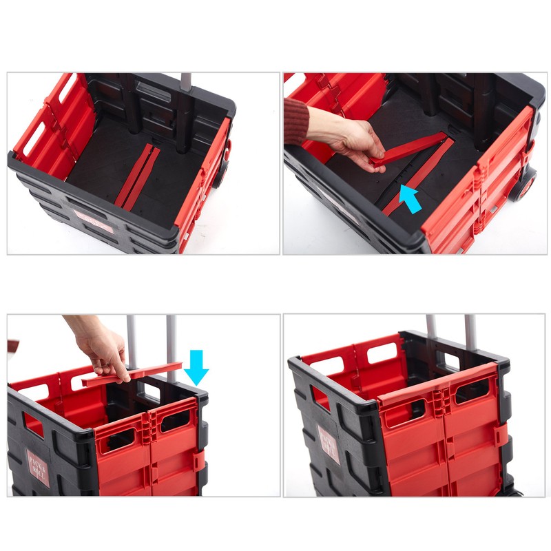 Folding Utility Cart 80Lbs Capacity Hand Cart Grocery Cart With Wheels Mobile Collapsible Rolling Crate For Shopping Luggage Tools Office Daily Use,Red/Large