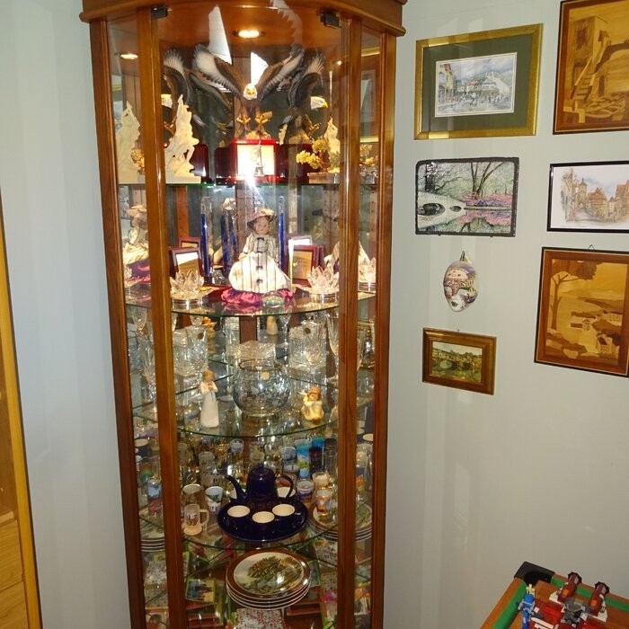 Galghard 32'' Wide Solid Wood Mirrored Back Curio Cabinet with Lighting
