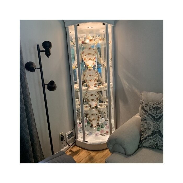 Galghard 32'' Wide Solid Wood Mirrored Back Curio Cabinet with Lighting