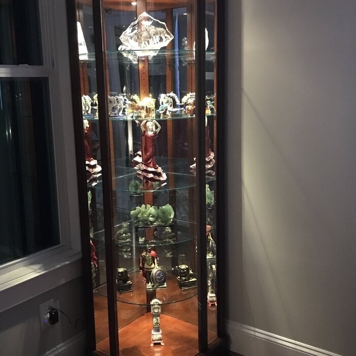 Galghard 32'' Wide Solid Wood Mirrored Back Curio Cabinet with Lighting