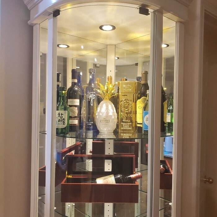 Galghard 32'' Wide Solid Wood Mirrored Back Curio Cabinet with Lighting