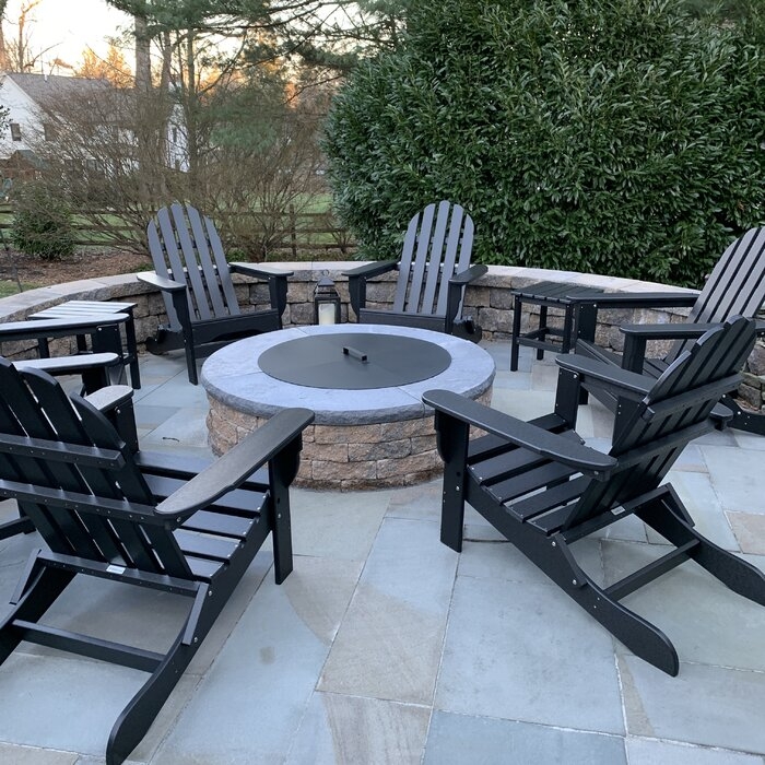 Hartington 12 Piece Plastic Resin Folding Adirondack Chair with Ottoman and Table