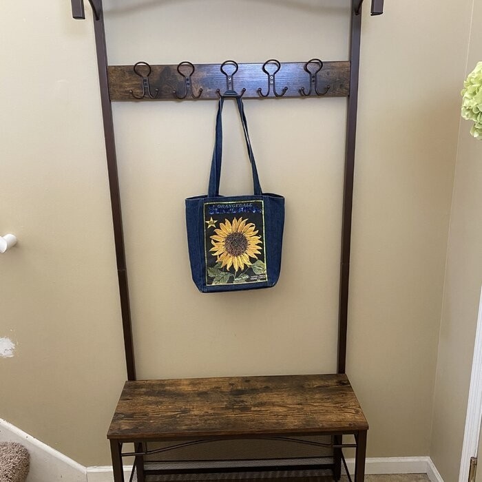 Hervey 31.5'' Wide Freestanding Coat Rack with Storage in Brown/Black
