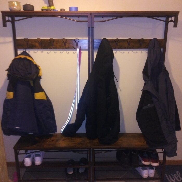 Hervey 31.5'' Wide Freestanding Coat Rack with Storage in Brown/Black