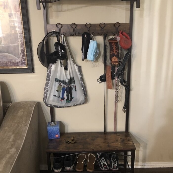 Hervey 31.5'' Wide Freestanding Coat Rack with Storage in Brown/Black