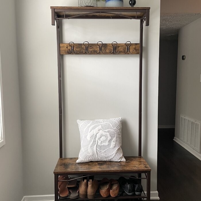 Hervey 31.5'' Wide Freestanding Coat Rack with Storage in Brown/Black