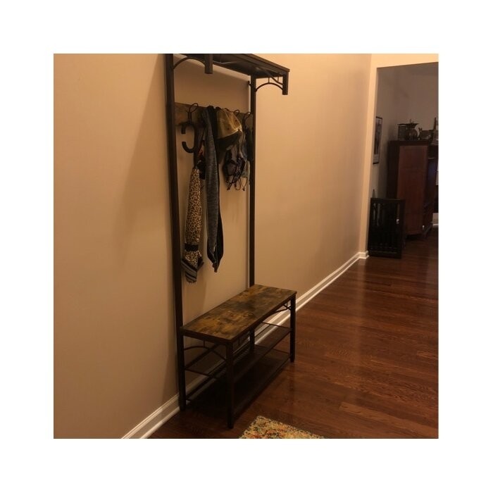 Hervey 31.5'' Wide Freestanding Coat Rack with Storage in Brown/Black