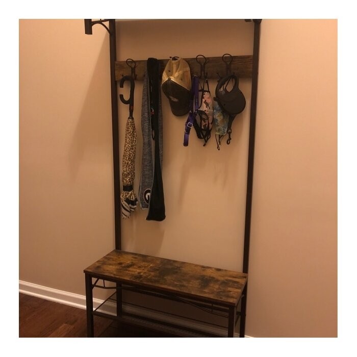 Hervey 31.5'' Wide Freestanding Coat Rack with Storage in Brown/Black