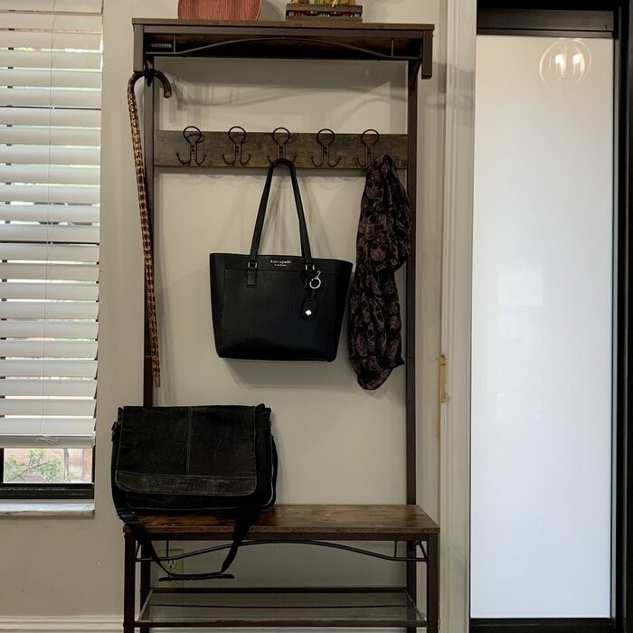 Hervey 31.5'' Wide Freestanding Coat Rack with Storage in Brown/Black