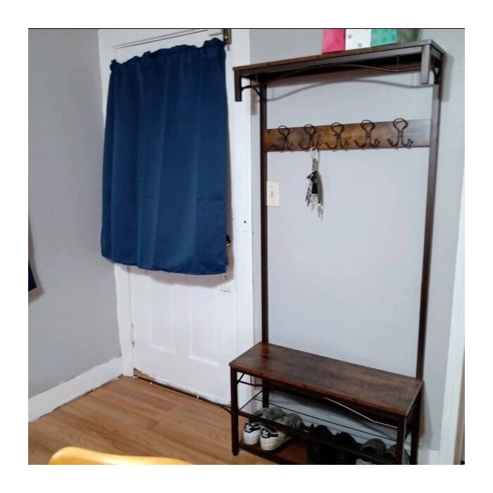 Hervey 31.5'' Wide Freestanding Coat Rack with Storage in Brown/Black