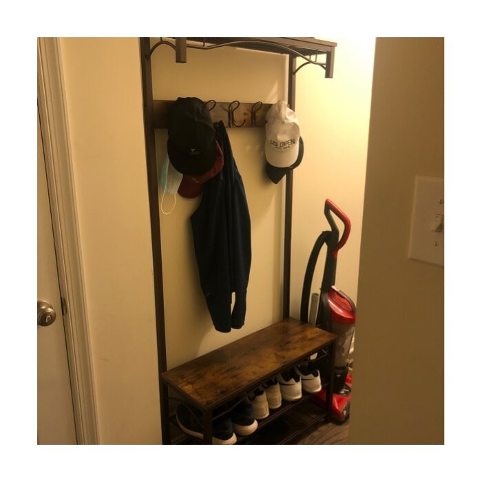 Hervey 31.5'' Wide Freestanding Coat Rack with Storage in Brown/Black