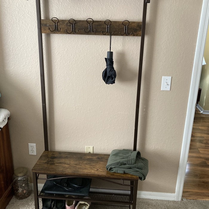 Hervey 31.5'' Wide Freestanding Coat Rack with Storage in Brown/Black