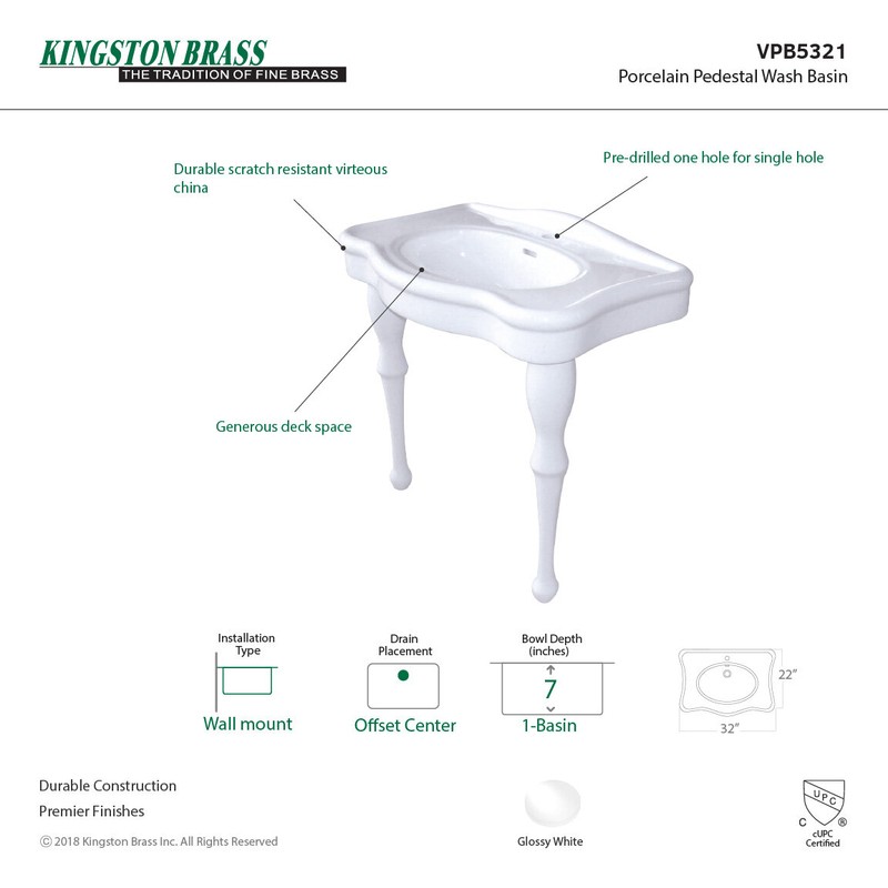 Imperial 29.13" Tall White Vitreous China Circular Console Bathroom Sink with Overflow