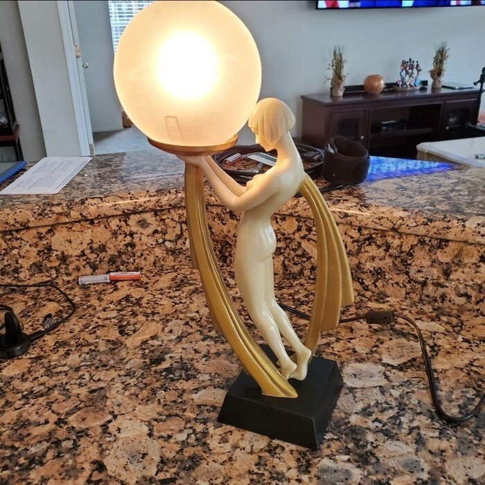 Ivory and Gold Art Deco Lighted Figurine