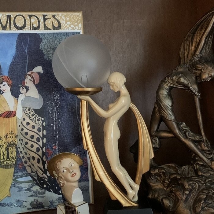 Ivory and Gold Art Deco Lighted Figurine
