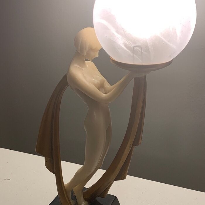 Ivory and Gold Art Deco Lighted Figurine