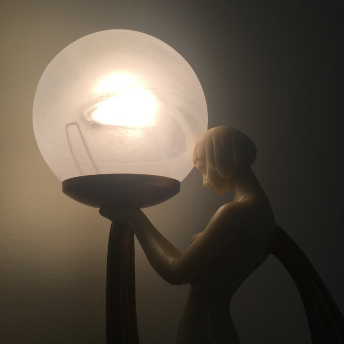Ivory and Gold Art Deco Lighted Figurine