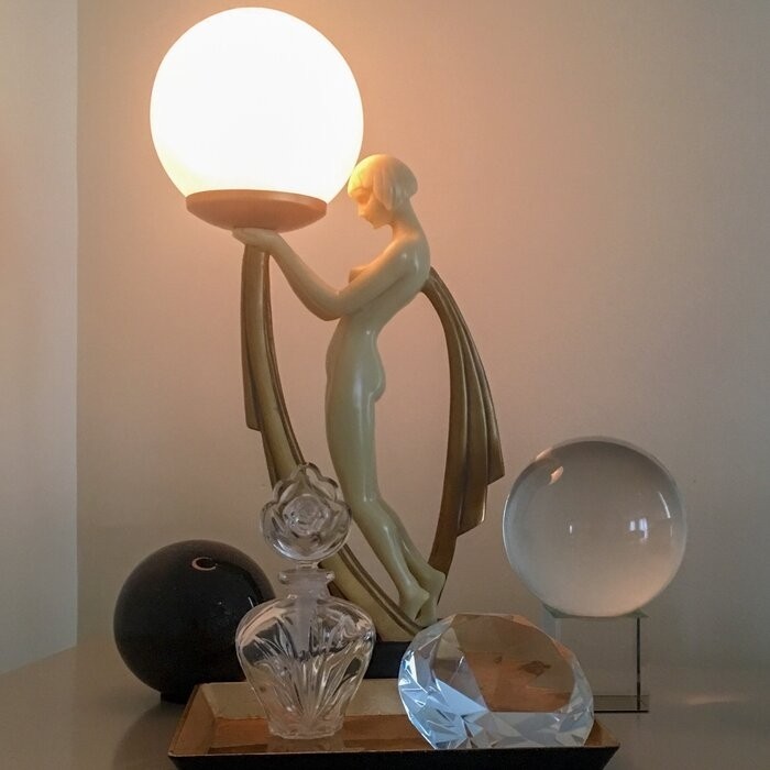 Ivory and Gold Art Deco Lighted Figurine