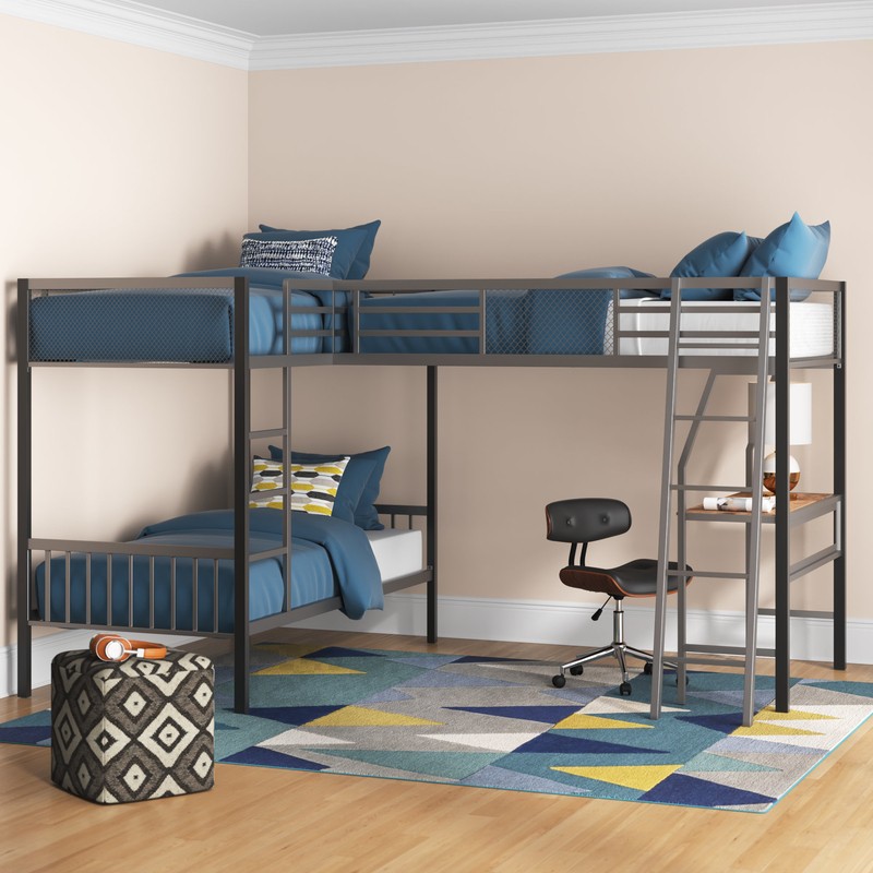 Jamarion Twin Over Twin Over Twin Bunk Bed with Built-in-Desk by Mercury Row® Teen