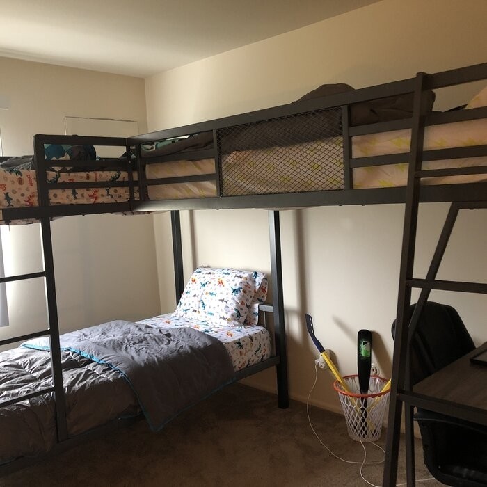 Jamarion Twin Over Twin Over Twin Bunk Bed with Built-in-Desk by Mercury Row® Teen