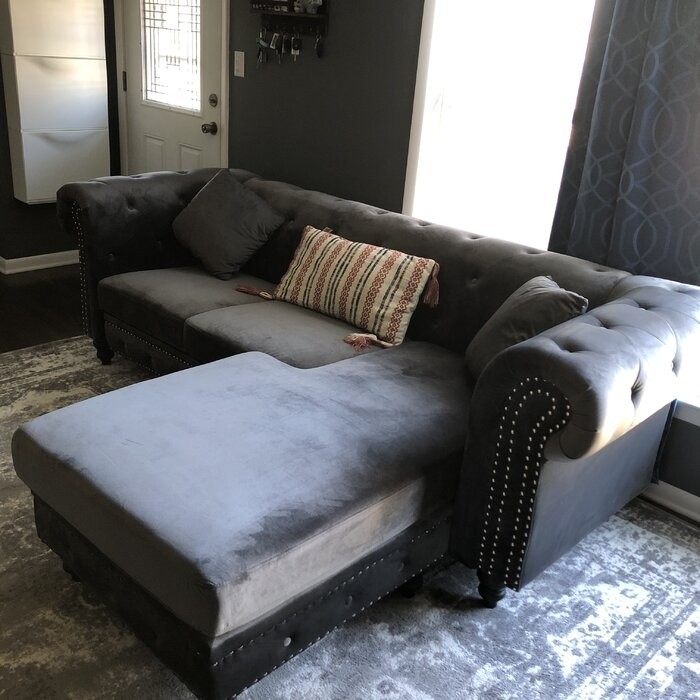 Jeanette 98" Wide Velvet Reversible Sofa & Chaise