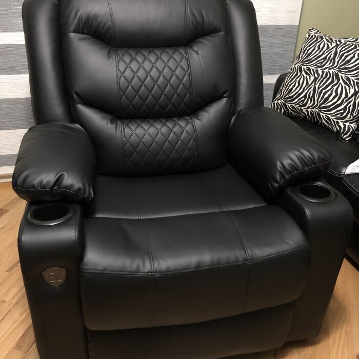Kanajah 35.5'' Wide Faux Leather Power Lift Assist Recliner with Massager