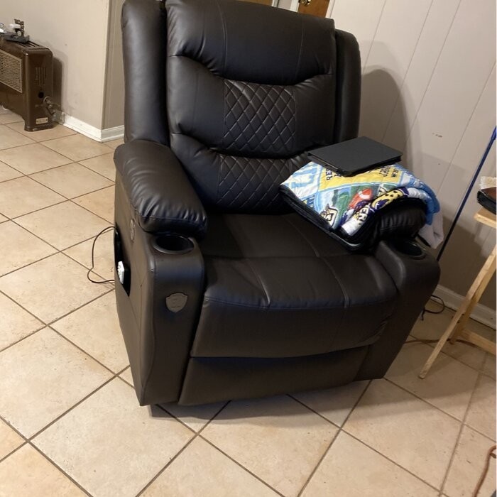 Kanajah 35.5'' Wide Faux Leather Power Lift Assist Recliner with Massager