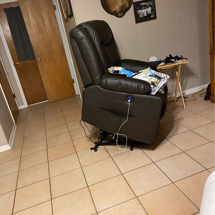 Kanajah 35.5'' Wide Faux Leather Power Lift Assist Recliner with Massager