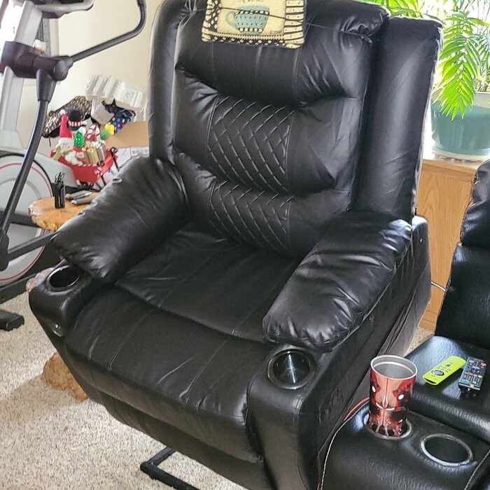 Kanajah 35.5'' Wide Faux Leather Power Lift Assist Recliner with Massager