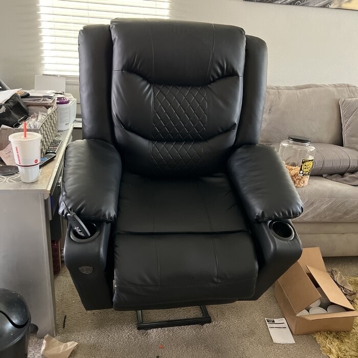 Kanajah 35.5'' Wide Faux Leather Power Lift Assist Recliner with Massager