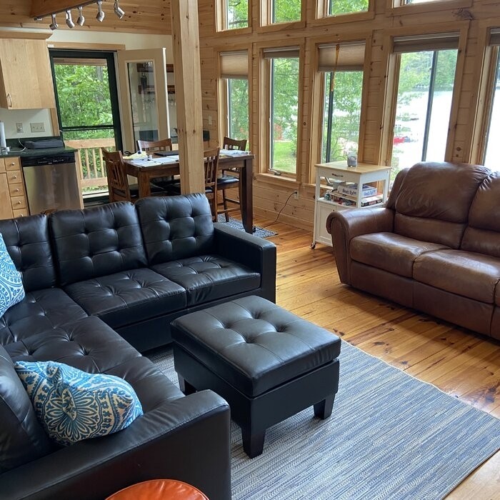 Karsyn 84" Wide Faux Leather Symmetrical Corner Sectional with Ottoman