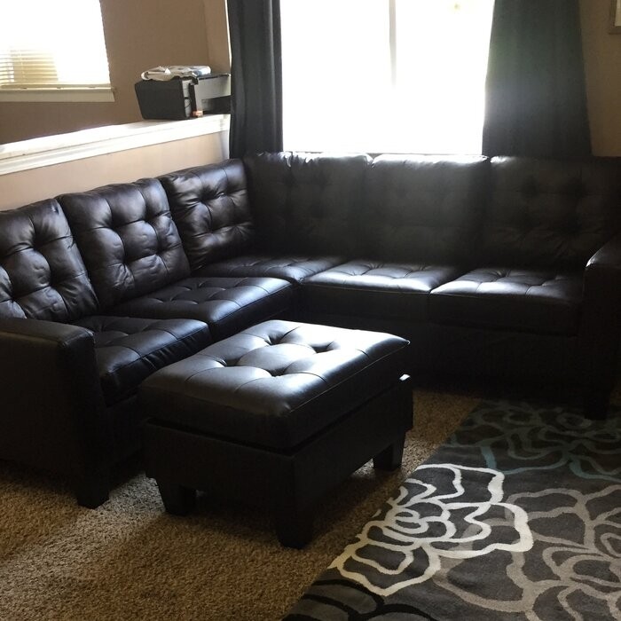 Karsyn 84" Wide Faux Leather Symmetrical Corner Sectional with Ottoman