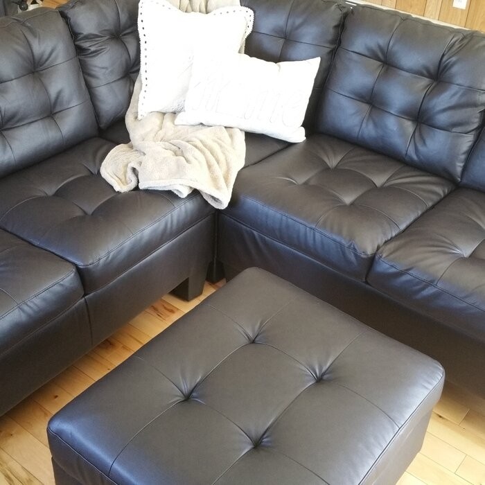 Karsyn 84" Wide Faux Leather Symmetrical Corner Sectional with Ottoman
