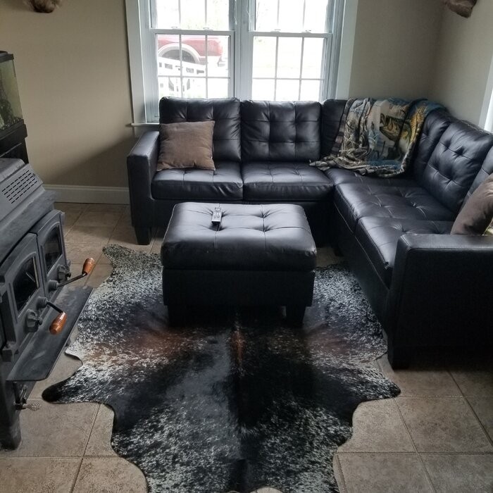 Karsyn 84" Wide Faux Leather Symmetrical Corner Sectional with Ottoman