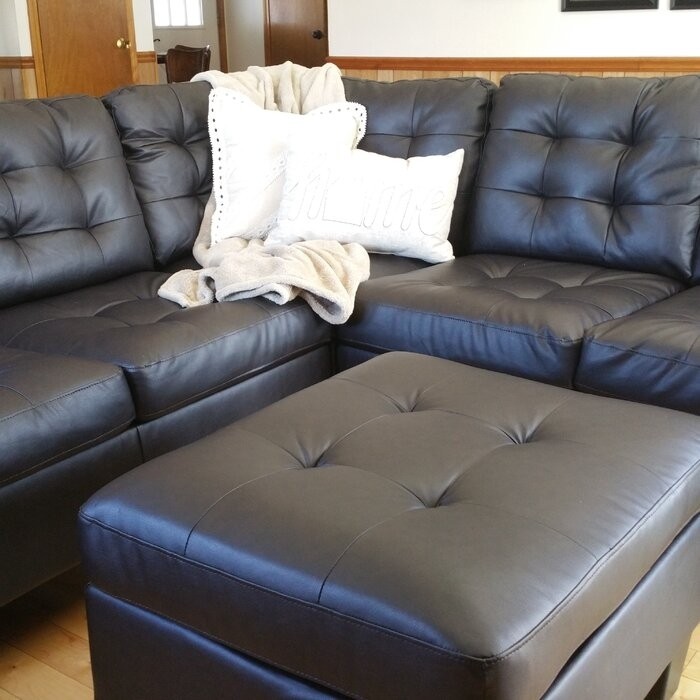 Karsyn 84" Wide Faux Leather Symmetrical Corner Sectional with Ottoman