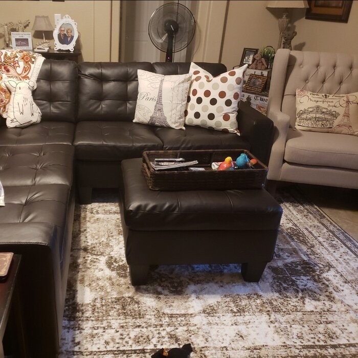 Karsyn 84" Wide Faux Leather Symmetrical Corner Sectional with Ottoman