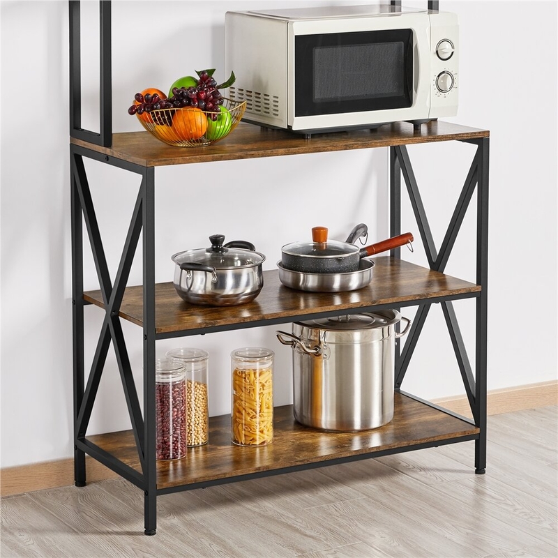 UK Stock Bakers Rack 3-Tier Industrial Kitchen Island Microwave Storage Rack with Wheels & Metal Frame Standing Coffee Bar Table Unit Cart for Home Kitchen 