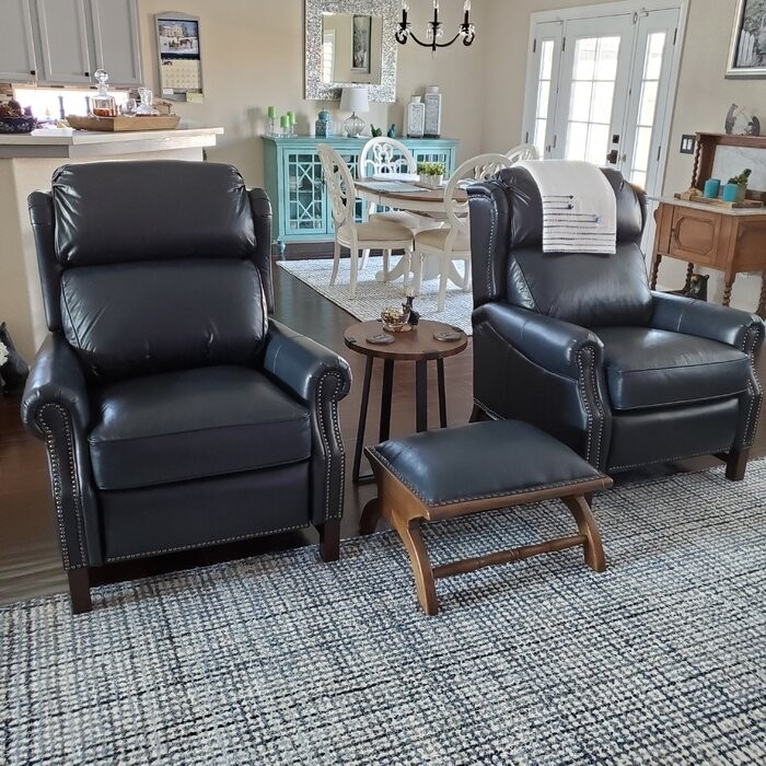 Manchester 35'' Wide Genuine Leather Manual Wing Chair Recliner
