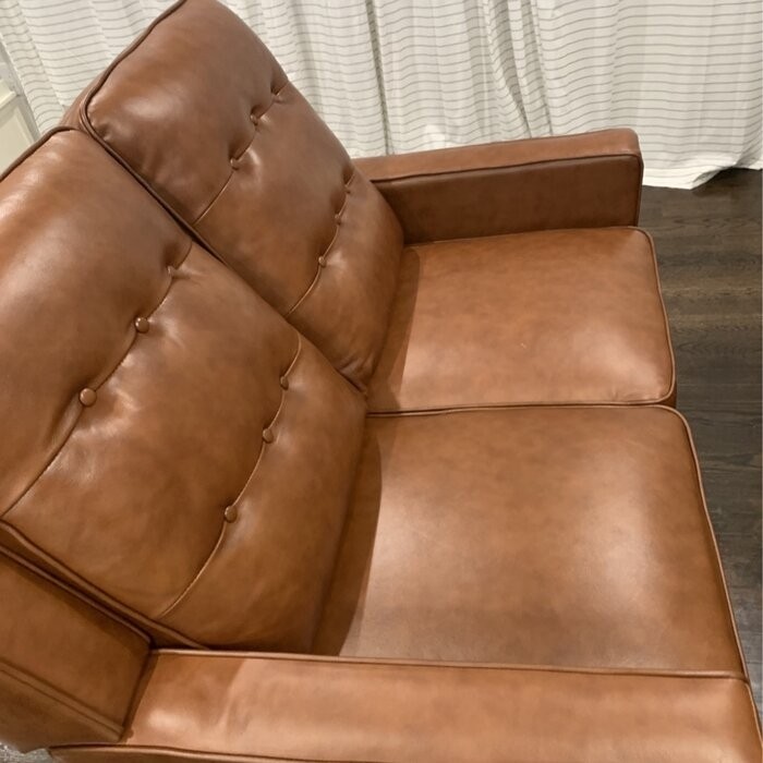 Mary 52'' Genuine Leather Square Arm Reclining Loveseat